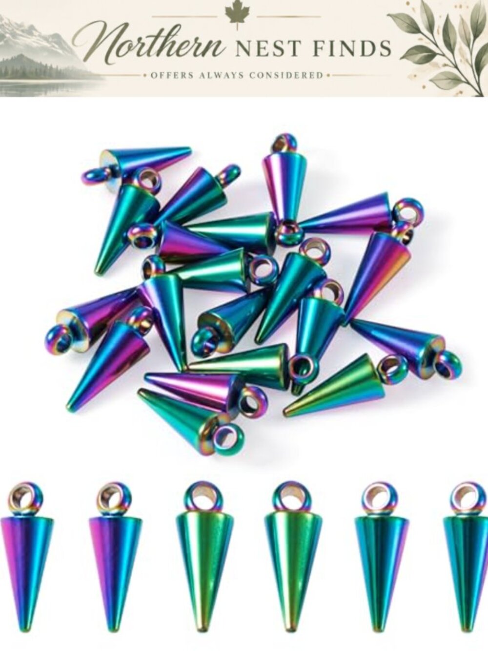 20pc 304 Stainless Steel Spike Charms Cone Pendants for Jewelry Making DIY
